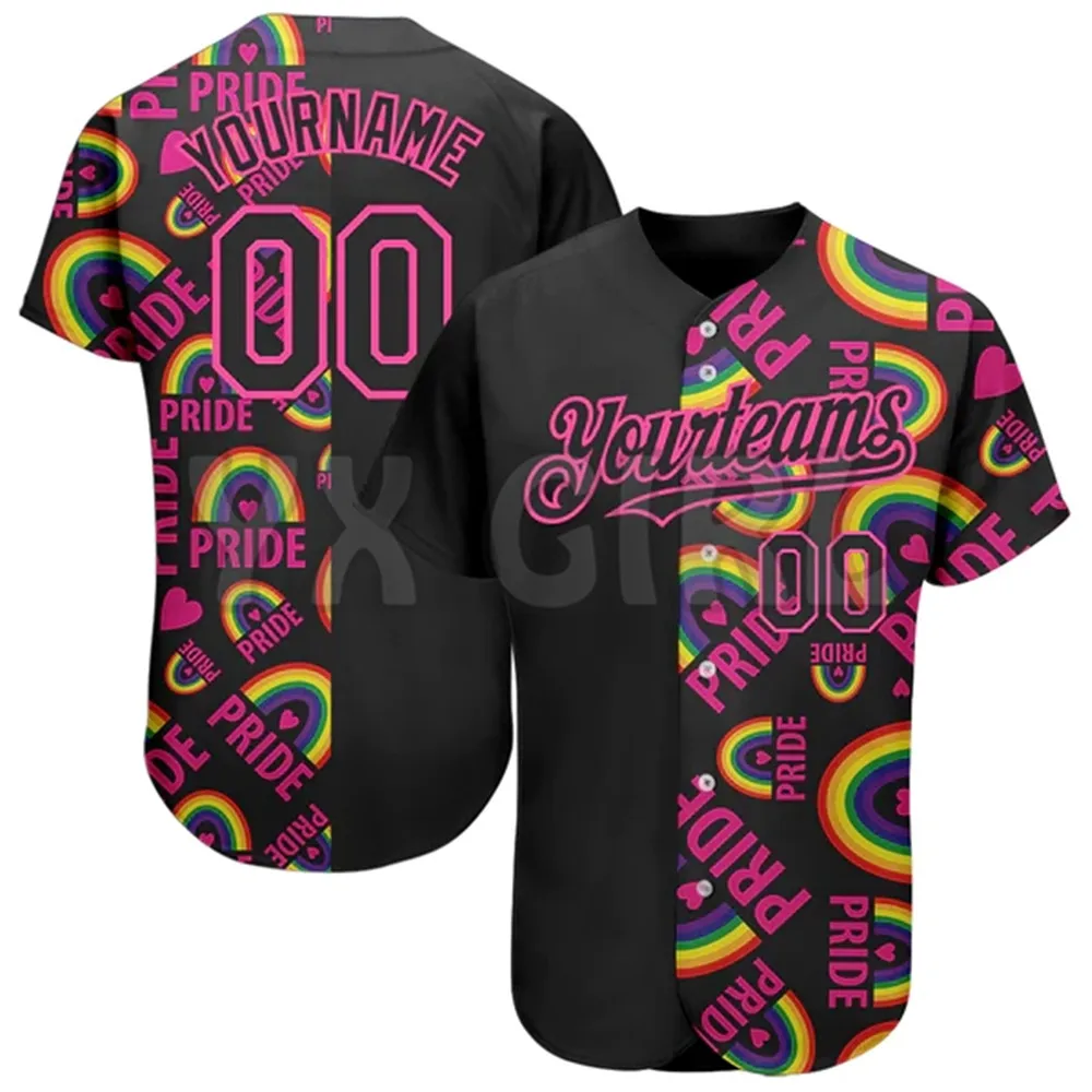 

Custom Rainbow For Pride Month Love Is Love LGBT 3D Authentic Baseball Jersey Men Women Shirt Casual Shirts Sport Unisex Tops