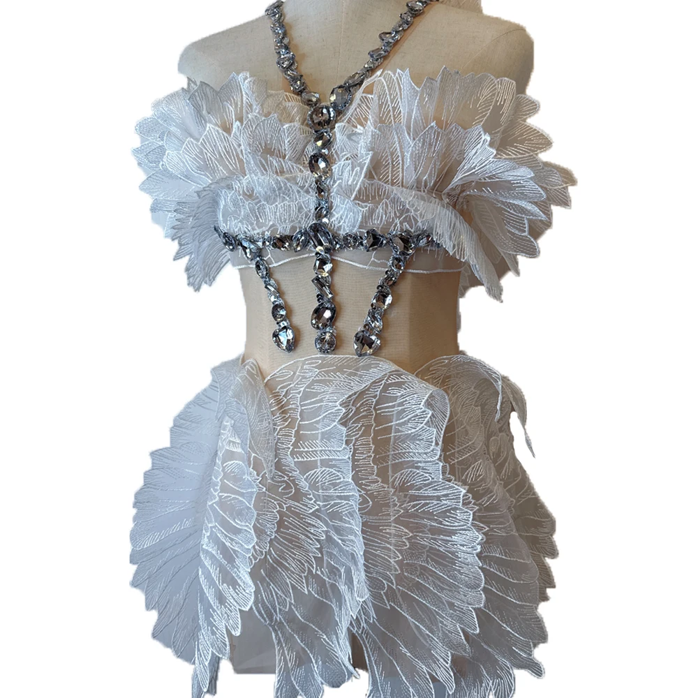 

Stylish White Lace Transparent Mesh Dress Sleeveless Women Dress Singer Show Stage Wear Performance Costume Prom Party Outfit