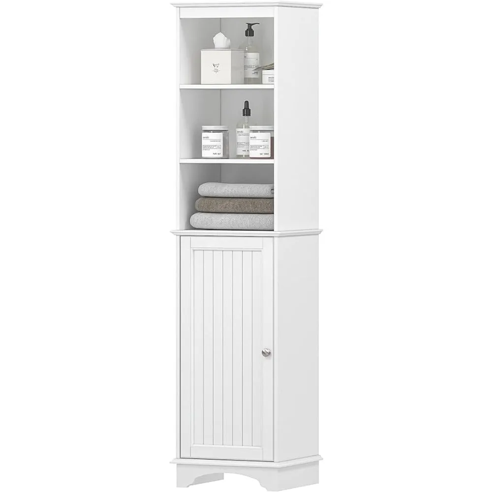 

Home Freestanding Storage Cabinet with Three Tier Shelves, Tall Slim Cabinet, Free Standing Linen Tower, White，Bathroom Cabinets