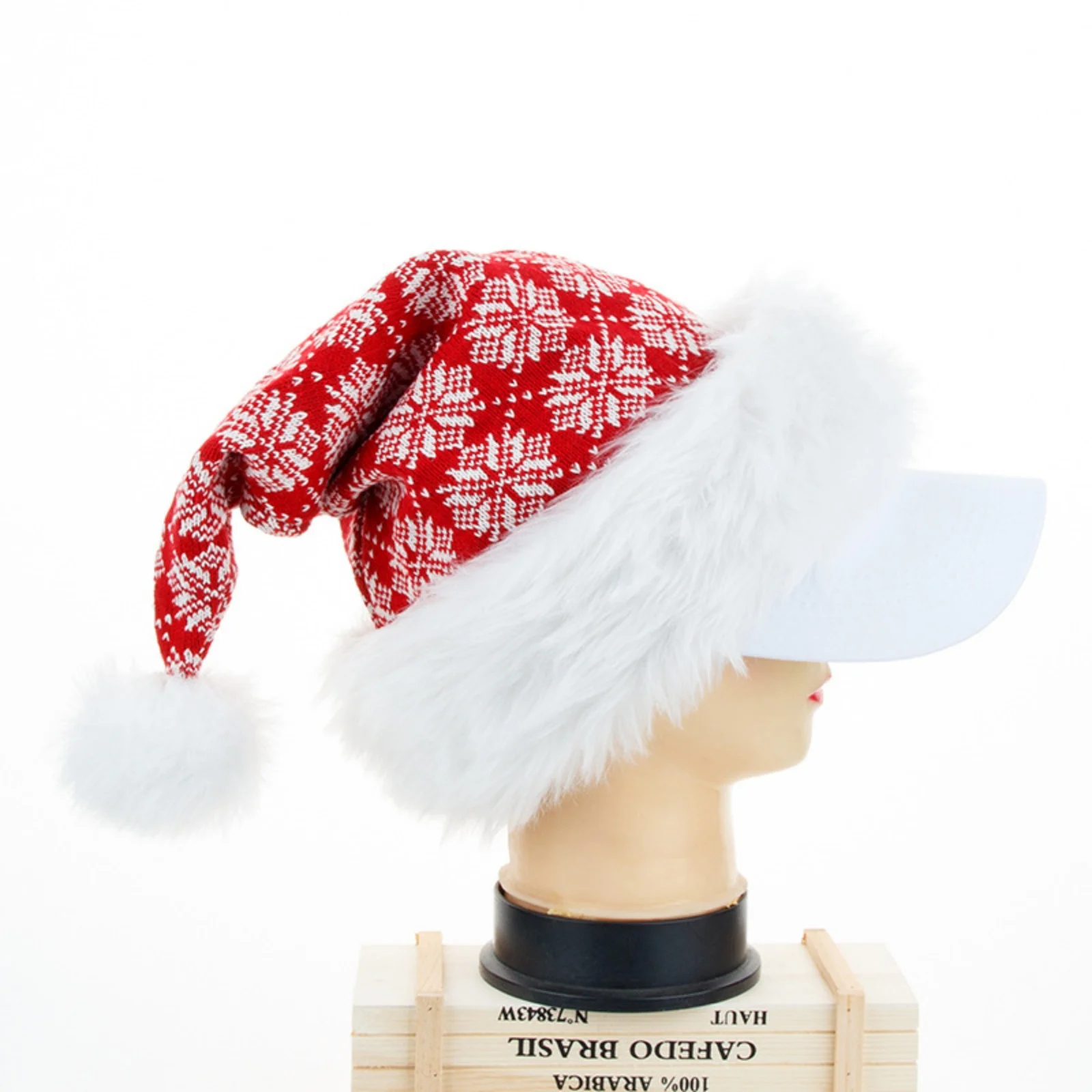 1PC Christmas Santa Hats Knitted-Furry Trim With Zigzag&Snowflake Patterns,Xmas Holiday Party Decor Caps For Men,Women Christmas