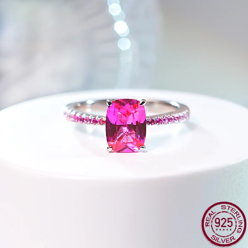 

Светильник роскошный розовый турмалин 925 Серебряный нишевой набор колец с высокоуглеродистым бриллиантом универсальные модные свадебные украшения