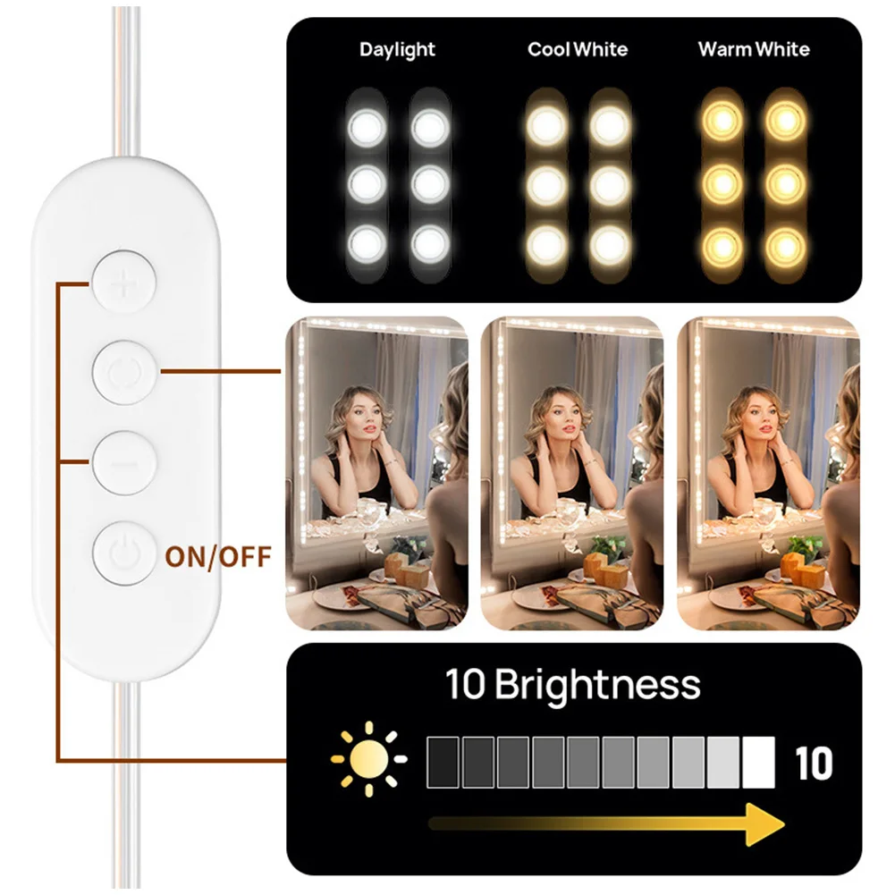 10FT LED Vanity Mirror Lights USB LED Makeup Light Strip 3 Color Temperature Dimmable for Makeup Vanity Table & Bathroom Mirror