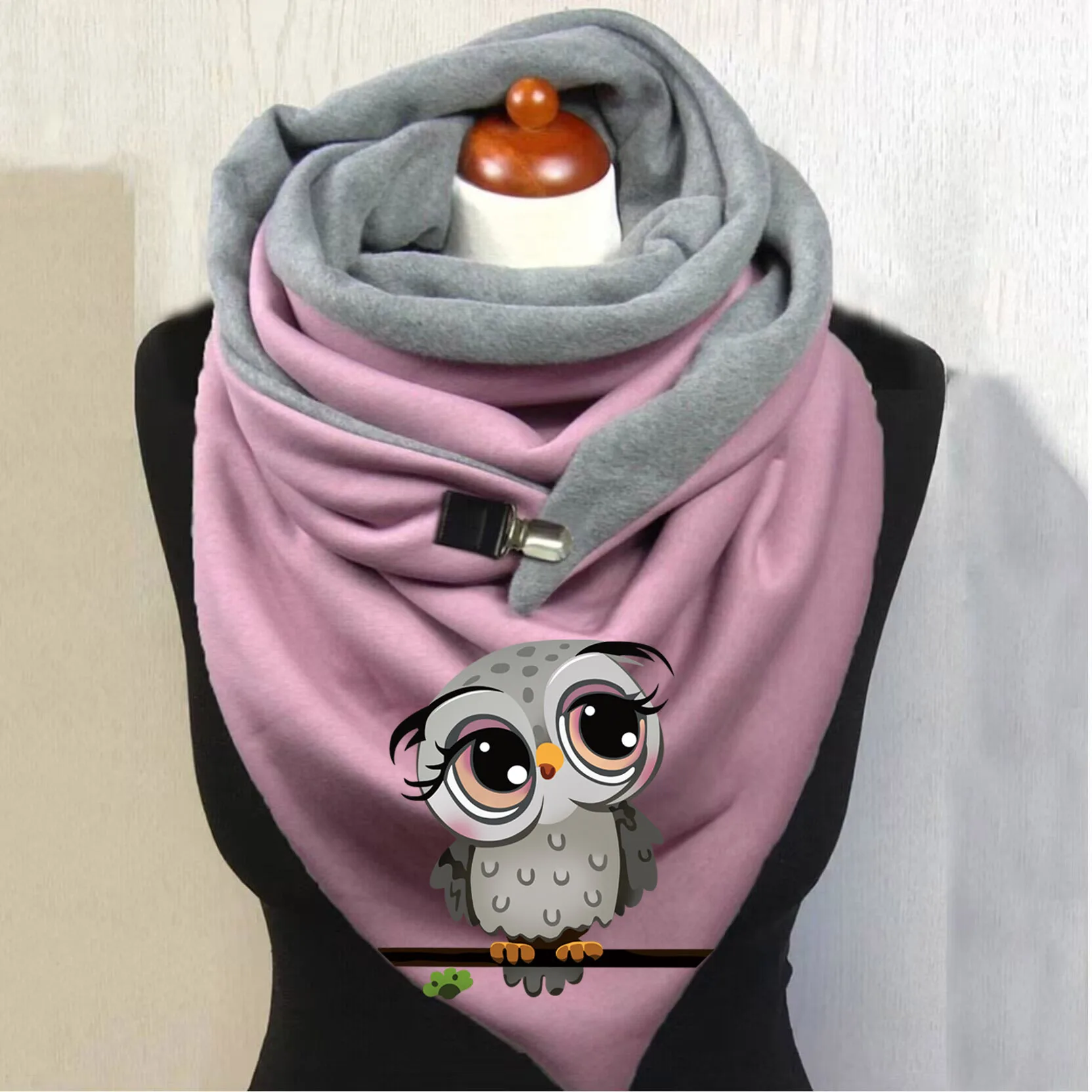 

Scarf Wrap for Women Owl Printing Button Wrap Casual Warm Ladias Scarves Soft Cashmere Foulard Winter Ladias Shawls Hijab