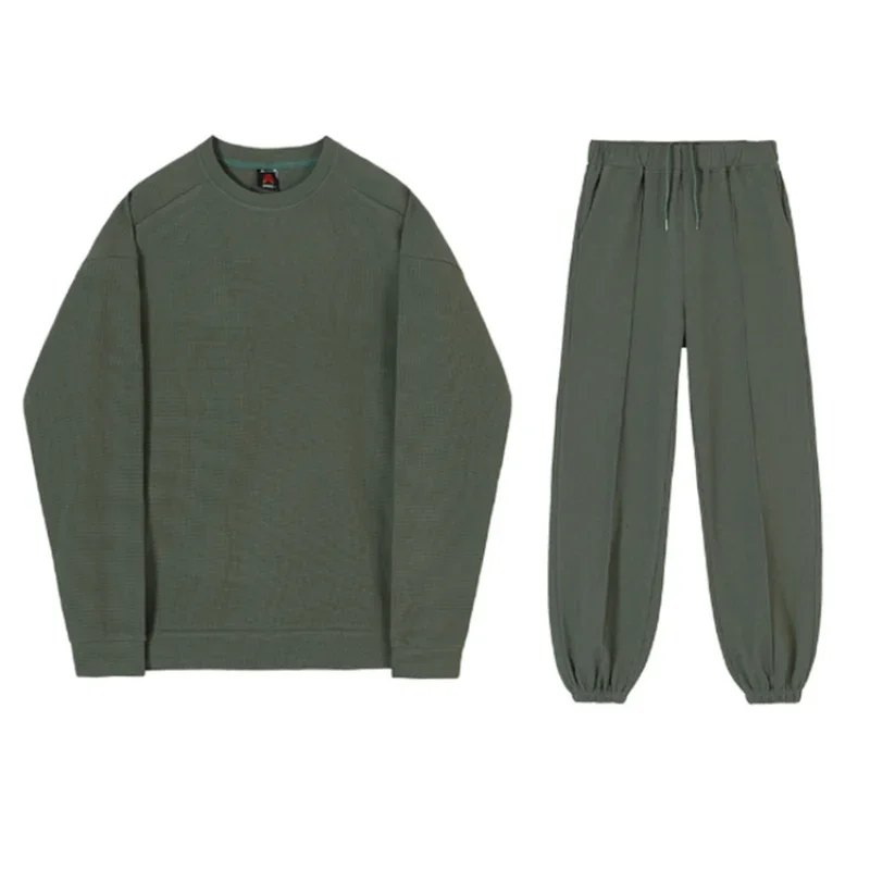 Men's Clothing Sets Round Neck Sweater Korean Version Loose Fashion Pleated Top Two Piece Set of Handsome Casual Sports Set