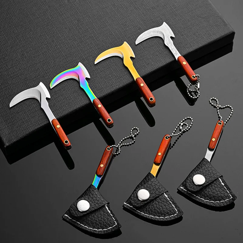 Fade Titanium  Keychain Knife Sickle Stainless Steel Sharp Blade Mini Axe  Outdoor Camping Survival Tool EDC 2