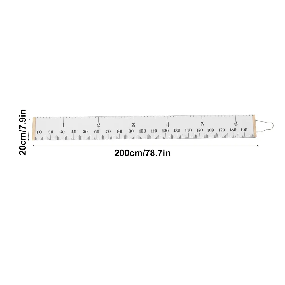 Dual Scale Pine Wood Canvas Height Chart - Black & White Growth Measuring Ruler