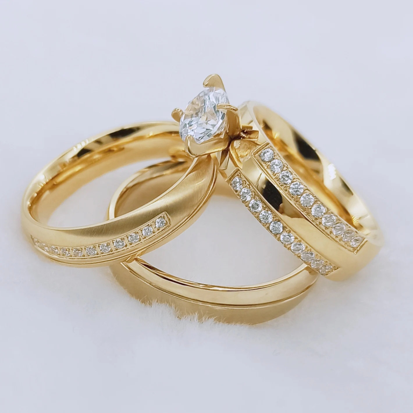

3pcs Couple Wedding Rings Set for Women Men Love Alliance Cz Diamond Engagement Marriage Jewelry Fedi Nuziali 18k Gold Plated