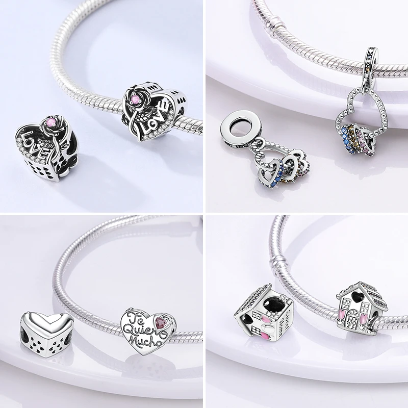925 Silver Charm Beads Jewelry Love Mother Family Sister Heart Fit Original Bracelet DIY Woman Gift for Friend