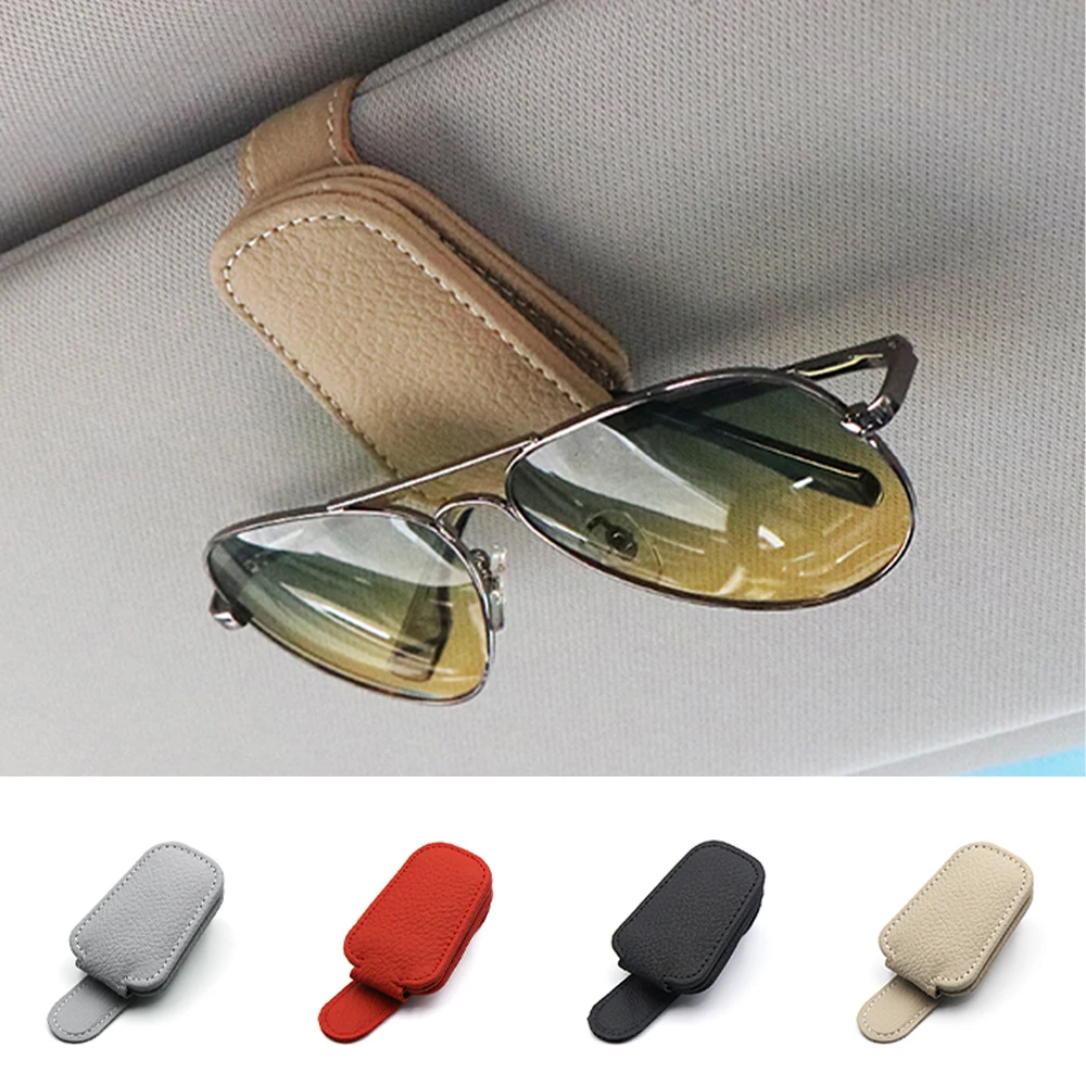 Multifunction Car Sun Visor Glasses Clip Leather Eyeglasses Clip Magnetic Sunglasses Holder Hanger Universal Interior Accessorie