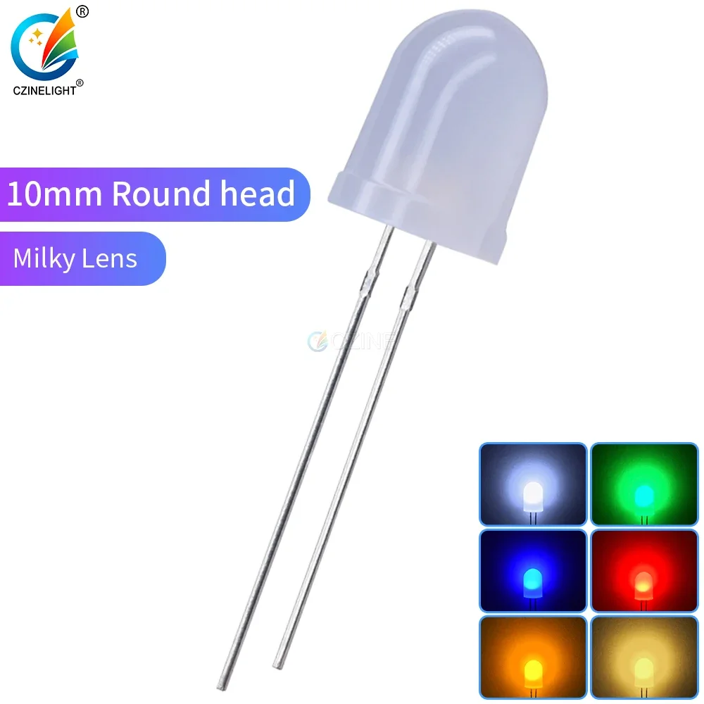 

250pcs/Bag 10mm Led Diode Product Milky Lens Diffused Emitting Led White Red Blue Green Yellow Orange Red