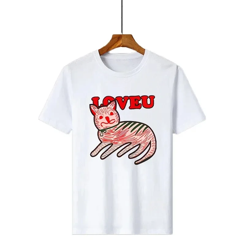 LOVEU 남성용 프린트 럭셔리 티셔츠, 멋진 디자이너 하이 퀄리티 코튼 티셔츠, 캐주얼 스트리트웨어 상의, 신상 브랜드 패션, 여름