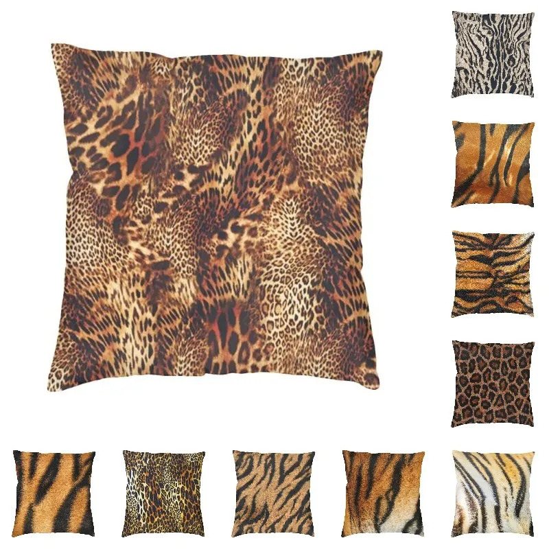 

Tiger Cheetah Texture Pattern Print Cushion Covers Sofa Living Room Animal Skin Square Throw Pillow Cover 40x40