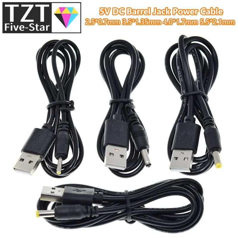 TZT 1/3PCS 1M USB-Anschluss zu 2.0*0.6mm 2.5*0.7mm 3.5*1.35mm 4.0*1.7mm 5.5*2.1mm 5V DC-Stromkabel-Stecker
