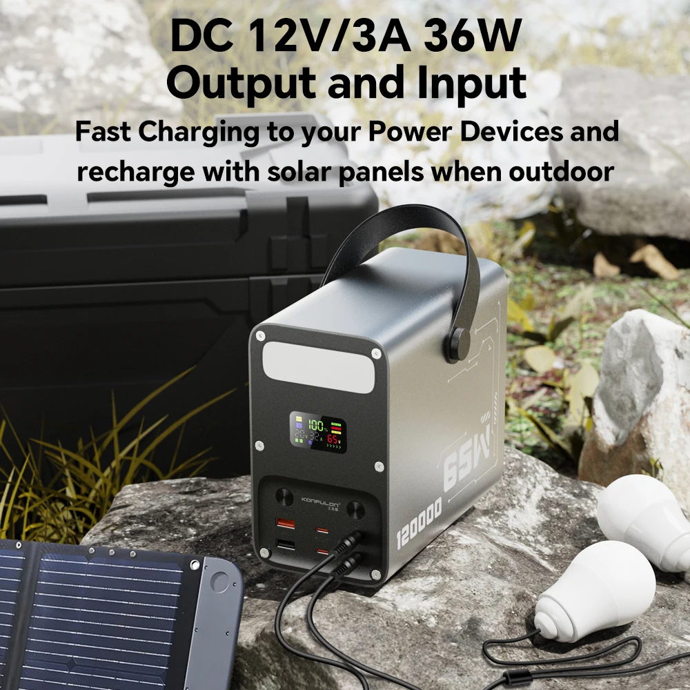 KONFULON 12000mAh 보조 배터리 PD 65W 고속 충전 대용량 휴대용 충전기 파워 스테이션 배터리 DC 36W 보조 배터리 팩