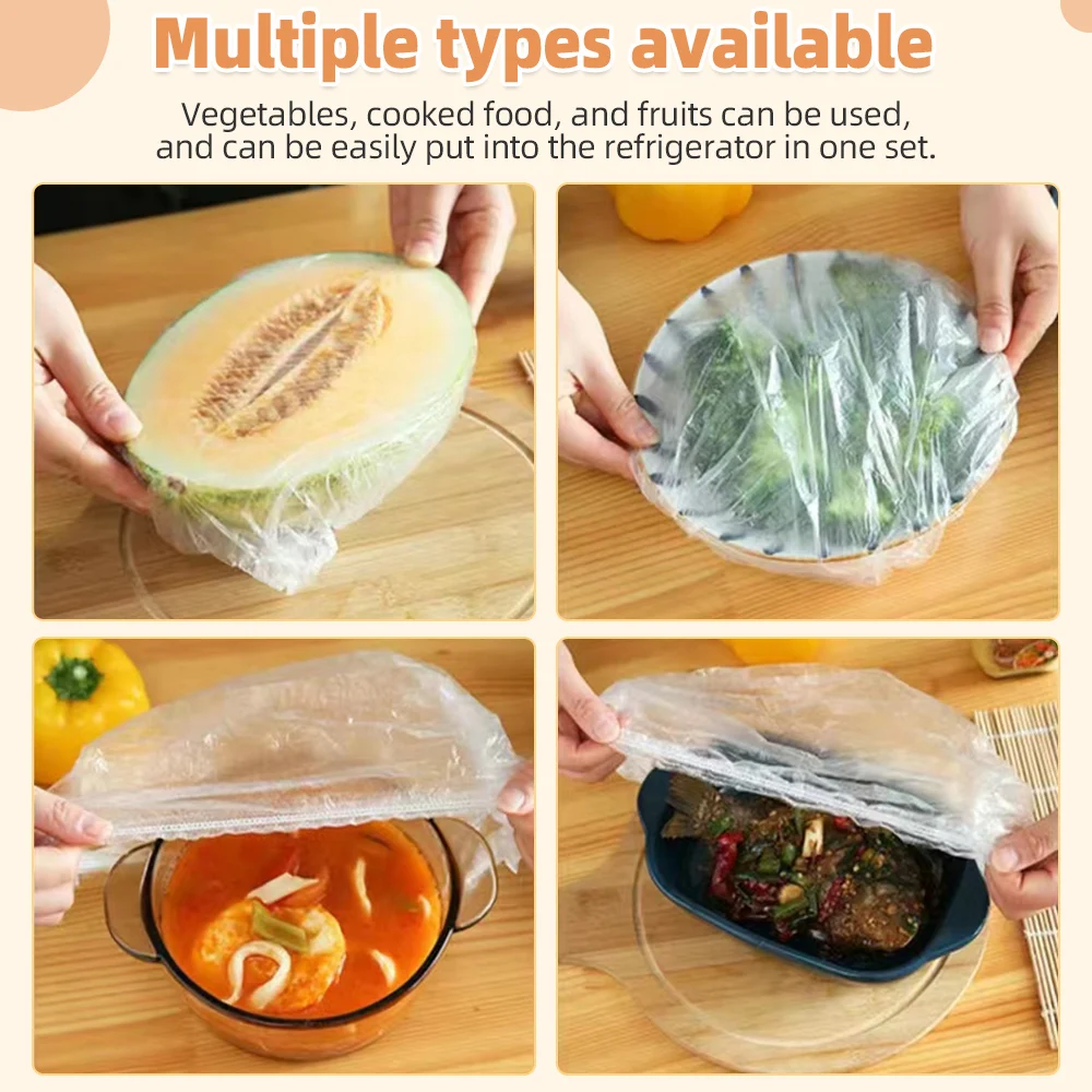 Disposable Food Cover Food Grade Fresh-keeping Plastic Bags 50/100/200pcs Vegetable Fruit Bowl Cover Kitchen Storage Accessories