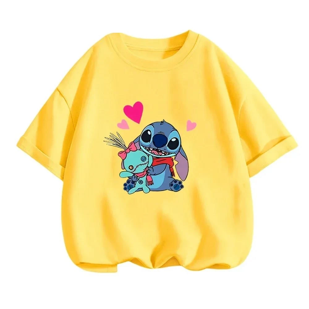 thumbnail image 1 of Camiseta de verano con estampado 3D de Lilo & Stitch de Disney para niña bonita, camiseta de manga corta con cuello redondo, ropa informal de moda para niña, mono de camión, 1 of 5