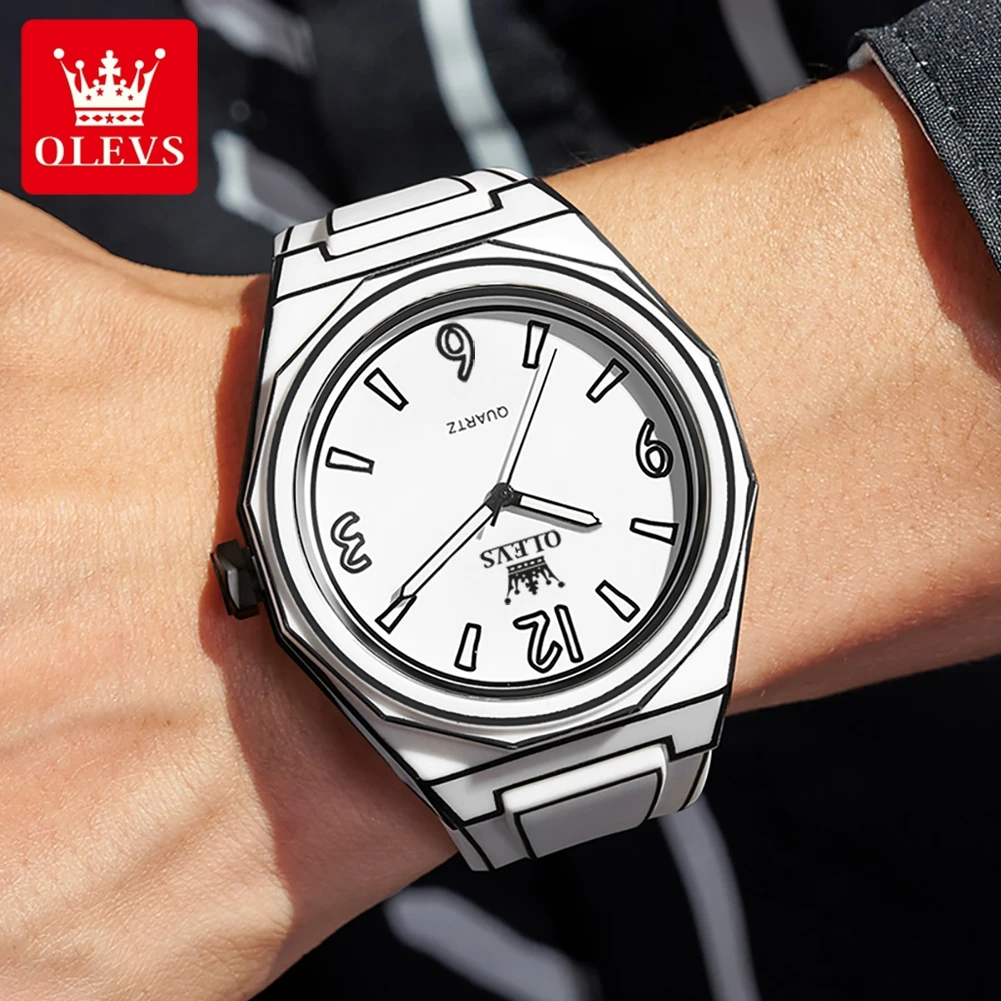 OLEVS 1018 Quartz Watch For Men Fashion Simple Number Scale Waterproof Luminous Wristwatch Original Silicone Strap Man Watches