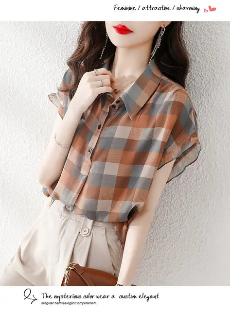 plaid chiffon blouse