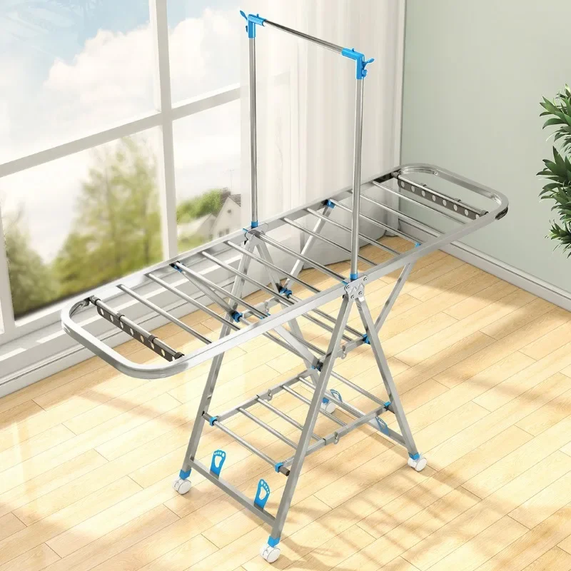 Stainless Steel Drying Rack Floor-Standing Folding Household Clothes Drying Cool Balcony Simple Baby Clothes Quilt Rack