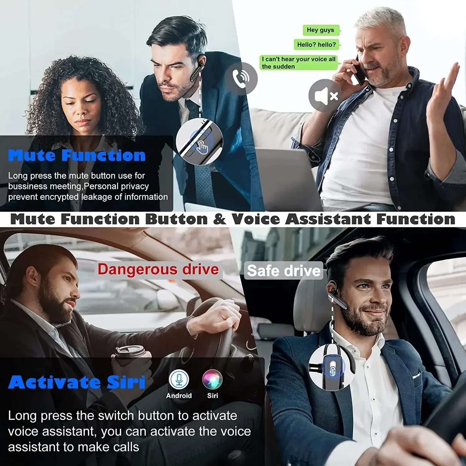 Wireless Headphones Bluetooth Earphone With Microphon ENC Noise Cancelling Handsfree Talking Headset Busines Auriculares Driving 5