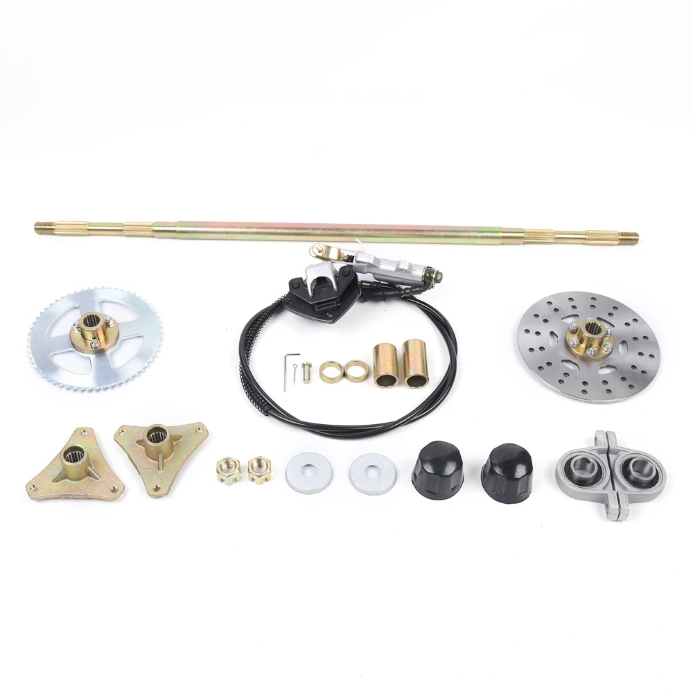 Go Kart Rear Axle Complete Assembly + Brake Master Cylinder + Pair of Pillow Blocks Kit 740mm for 50cc 70cc Mini Quads ATV Buggy