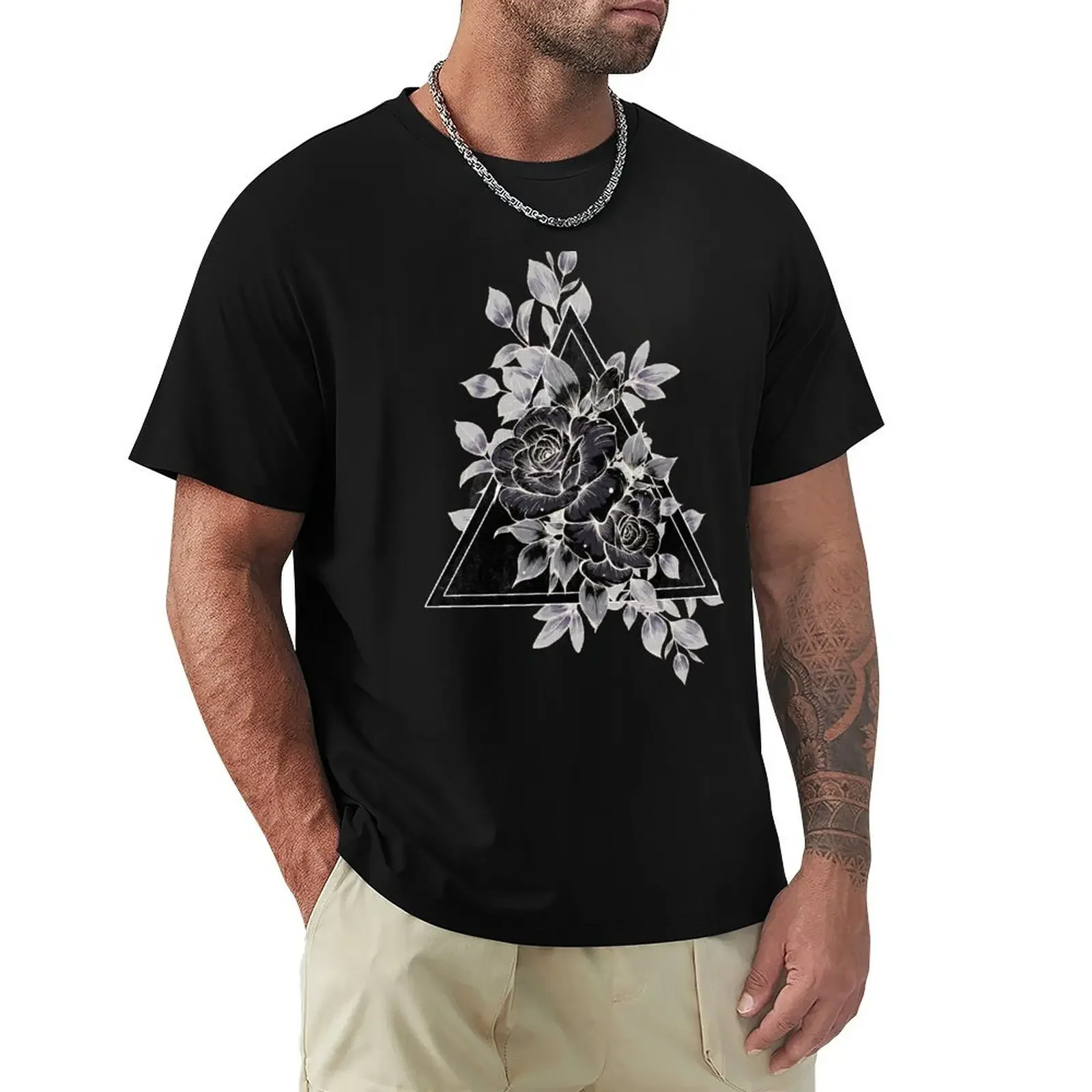 

Black and White Flowers T-shirt customs design your own customizeds Short sleeve tee Men's t-shirt