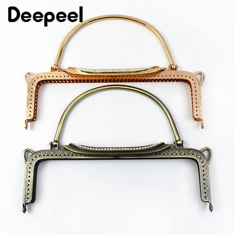 

Deepeel 1/2Pcs 22cm Metal Bag Handle Embossed Rhinestones Purse Frame Kiss Clasp Handbag Sewing Bracket DIY Hardware Accessoires