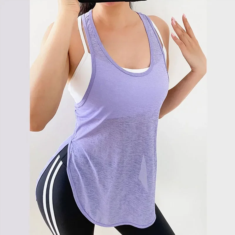 

H-shaped Back Simplicity Solid Color Summer Motion Vest Women Bodybuilding Sleeveless Loose Round Neck Multicolor Affordable Top