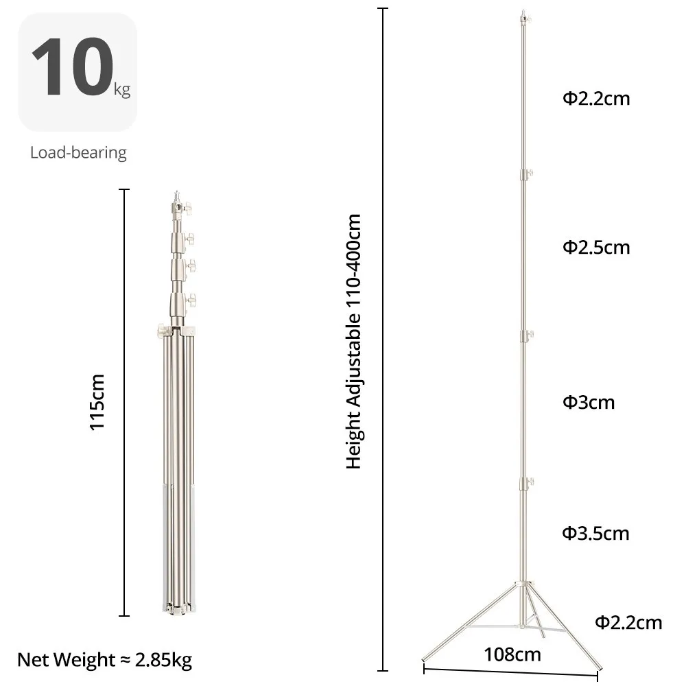 AMBITFUL 4M Stainless Steels Heavy Duty Light Stand Tripod 1/4 and 3/8 Screw Load 10KG for Studio Flash Softbox Continuous Light