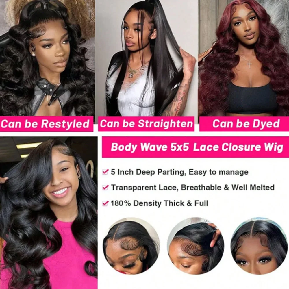 Wear And Go Glueless Wigs Human Hair Pre Plucked Pre Cut 5x5 Lace Closure Wigs Body Wave Lace Front Wigs Human Hair for Women