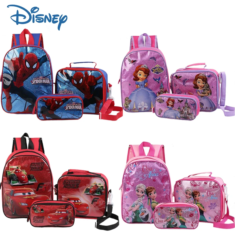 

Disney School Bag Pencil Case Shoulder Bag Set Anime Spiderman Elsa Sofia Student Stationery Storage Pencil Box School Supplies