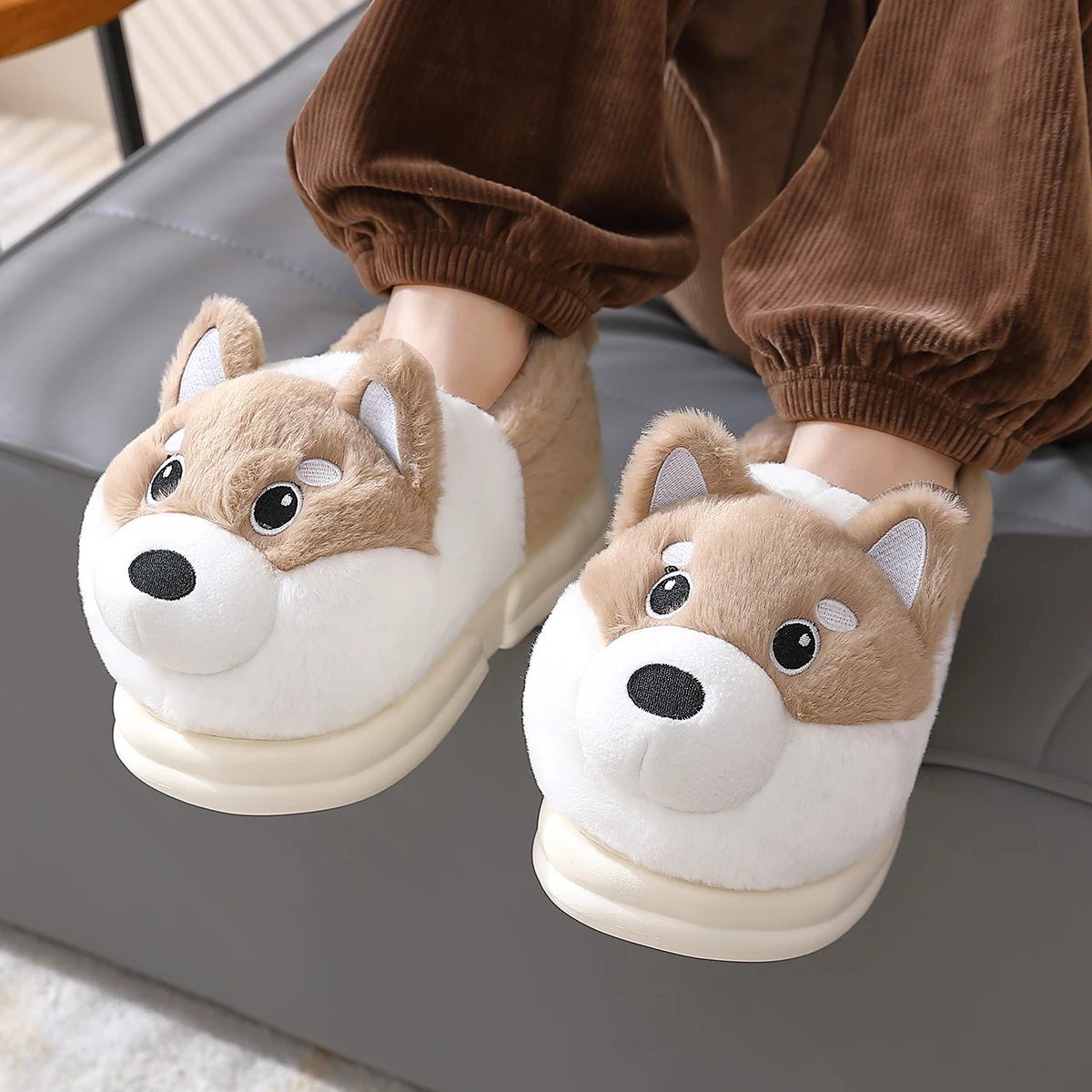 Women Men Cotton Shoe Slipper Winter Warm Husky Shoe Lining Plush Indoor Couple Slides Platform High Top Snow Boots Home Slipper 5