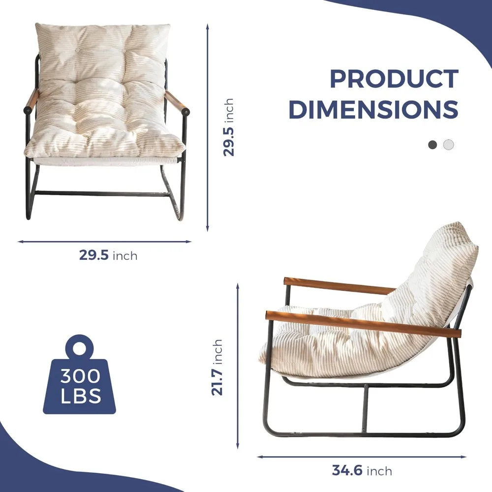 Modern Accent Chair, Comfy Living Room Chair with Metal Frame Wooden Armrest, Upholstered Armchair with Soft Cushion for Bedroo 2