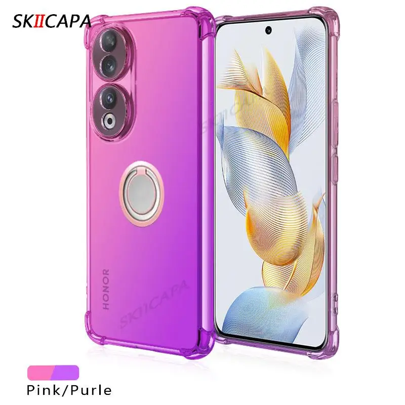 Translucent Gradient Silicone Case with Magnetic Ring Holder - Shockproof & Soft Cover