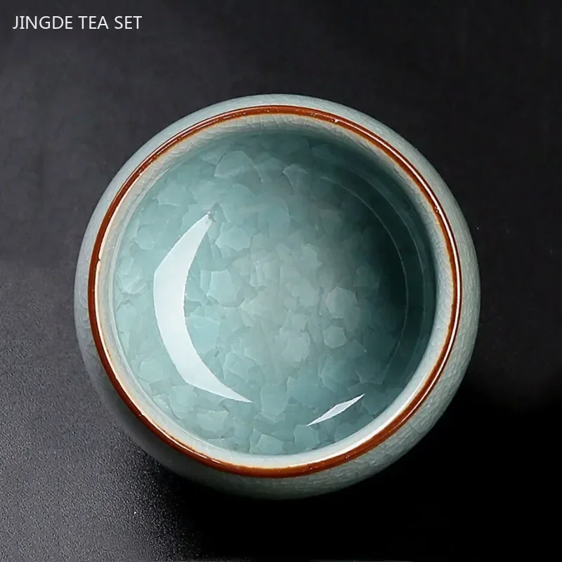 Ru Kiln Tea Set Teacup Cracked Glaze Ceramic Tea Cup High Quality Tea Ceremony Customized Gifts Household Teaware