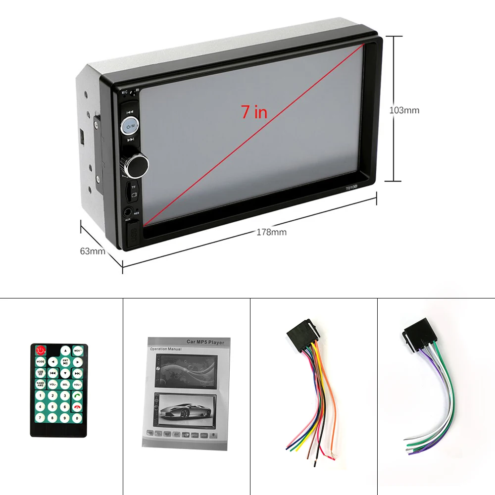 Hikity 2 Din Car Radio Tape Recorder 7 INCH Multimedia MP5 Player 12V Bluetooth Autoaudio FM Stereo Receiver ISO Power Aux Input