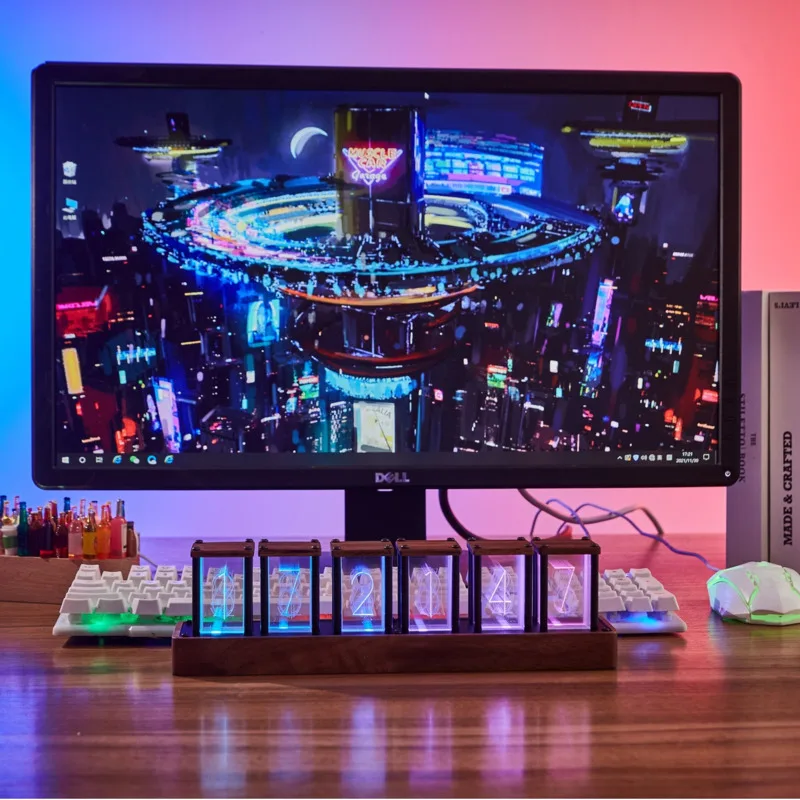Horloge LED à Tube Nixie RVB - Réveil, 16 Millions De Couleurs, Design Rétro Acrylique, Alimentation USB-C