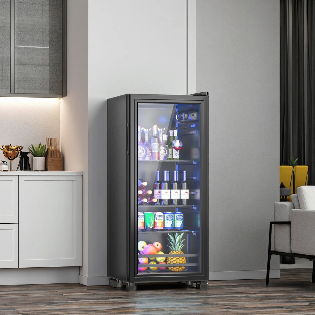 122L Hotel Single Door Mini Fridge For Room Portable Coolers Glass Door Fridge Bar