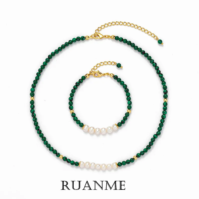 

2023 New France Baroque Natural Freshwater Pearl Necklace Fashion Luxury Elegant Green Malachite Clavicle Necklace