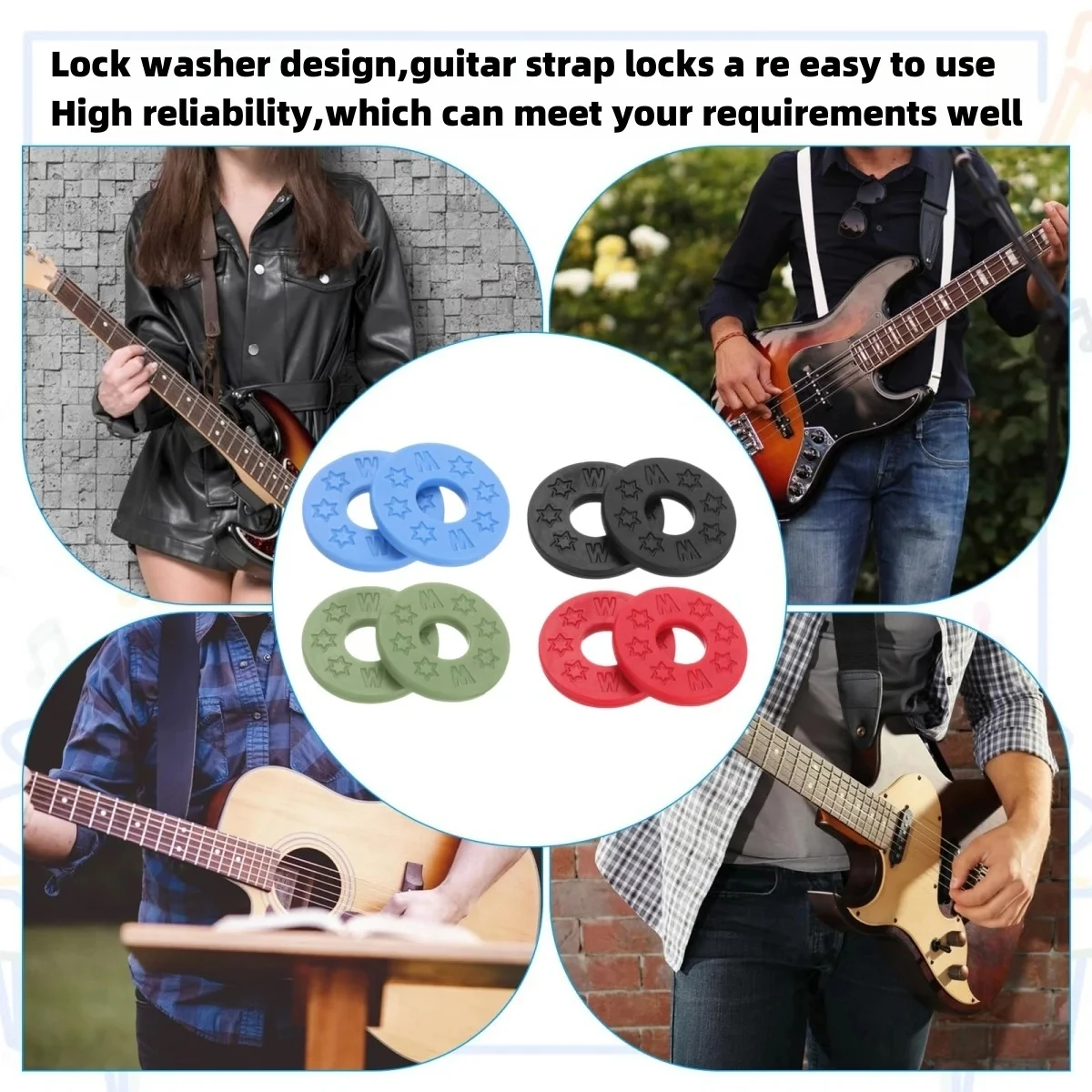 Miwayer 10 Stück Gitarren-Gurtschloss aus Gummi, rutschfeste PE-Pads, sicher und geschützt, kompatibel mit Akustik- und E-Gitarren – Detail 3