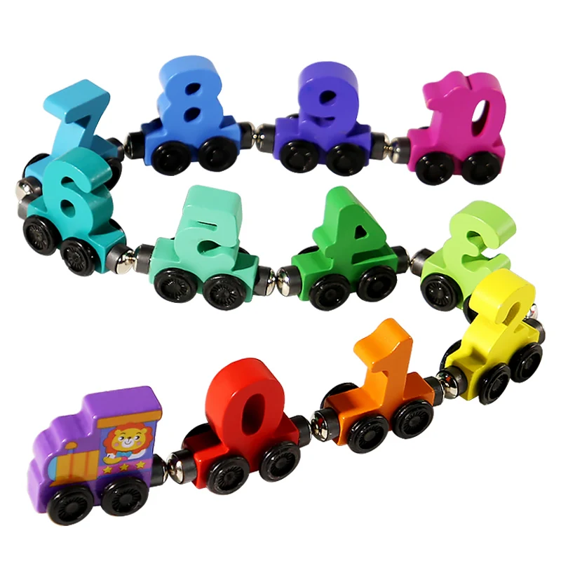 Trem magnético digital de madeira com números - Blocos de montar coloridos - Brinquedo educativo para desenvolver a coordenação motora._voghion.com