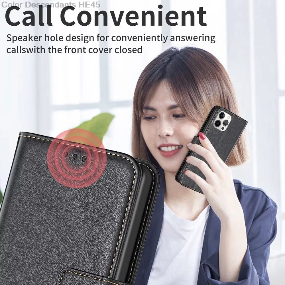 Genuine Leather Magnetic Card Holder Flip Wallet Phone Case with Stand Feature