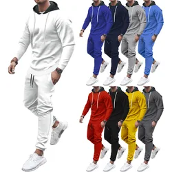 Men's long sleeve Casual  Pajamas 2pcs set Homewear Hooded soild color Pajamas Men Sleepwear Size M-3XL