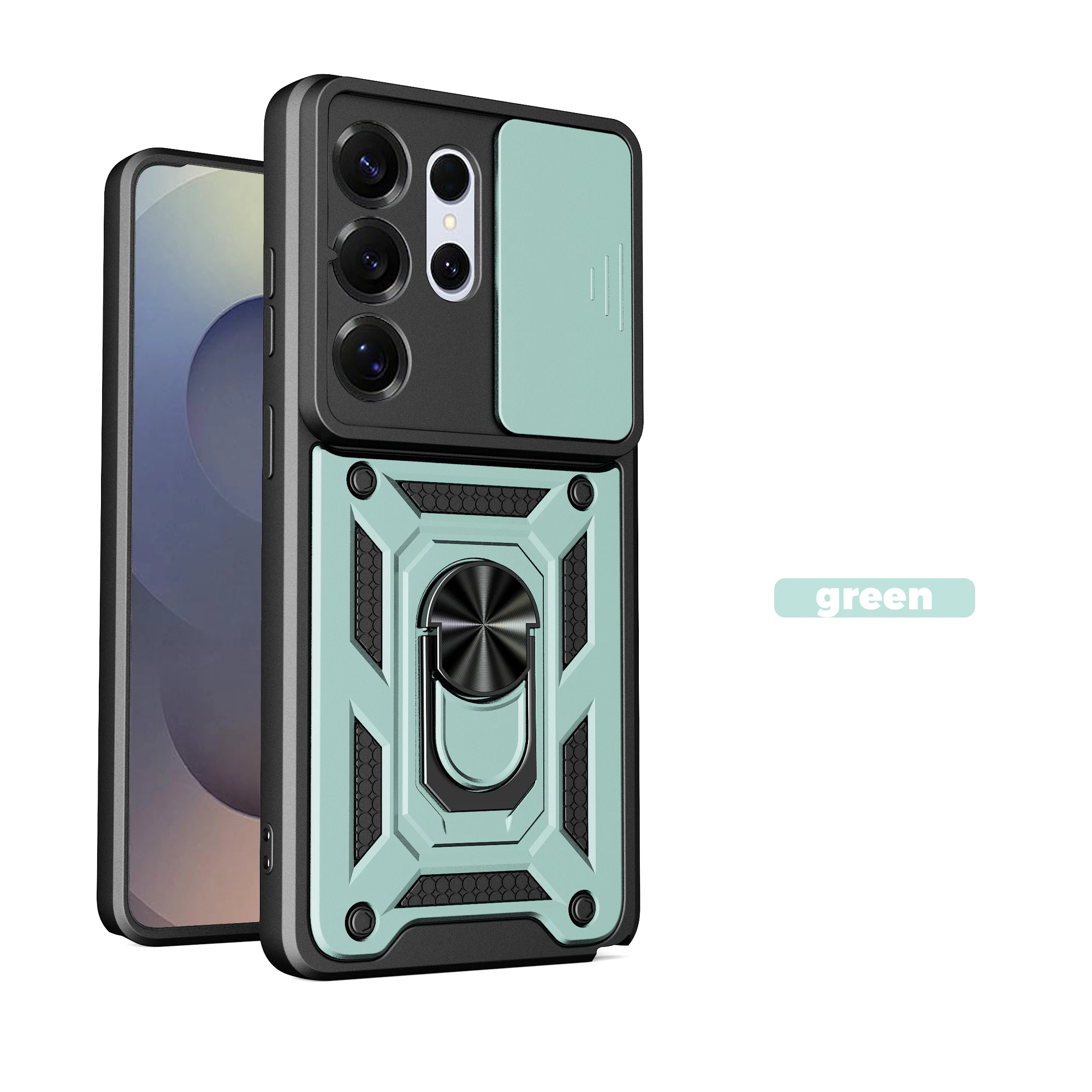Magnetic Ring Holder Armor Phone Case with Slide Camera Protector
