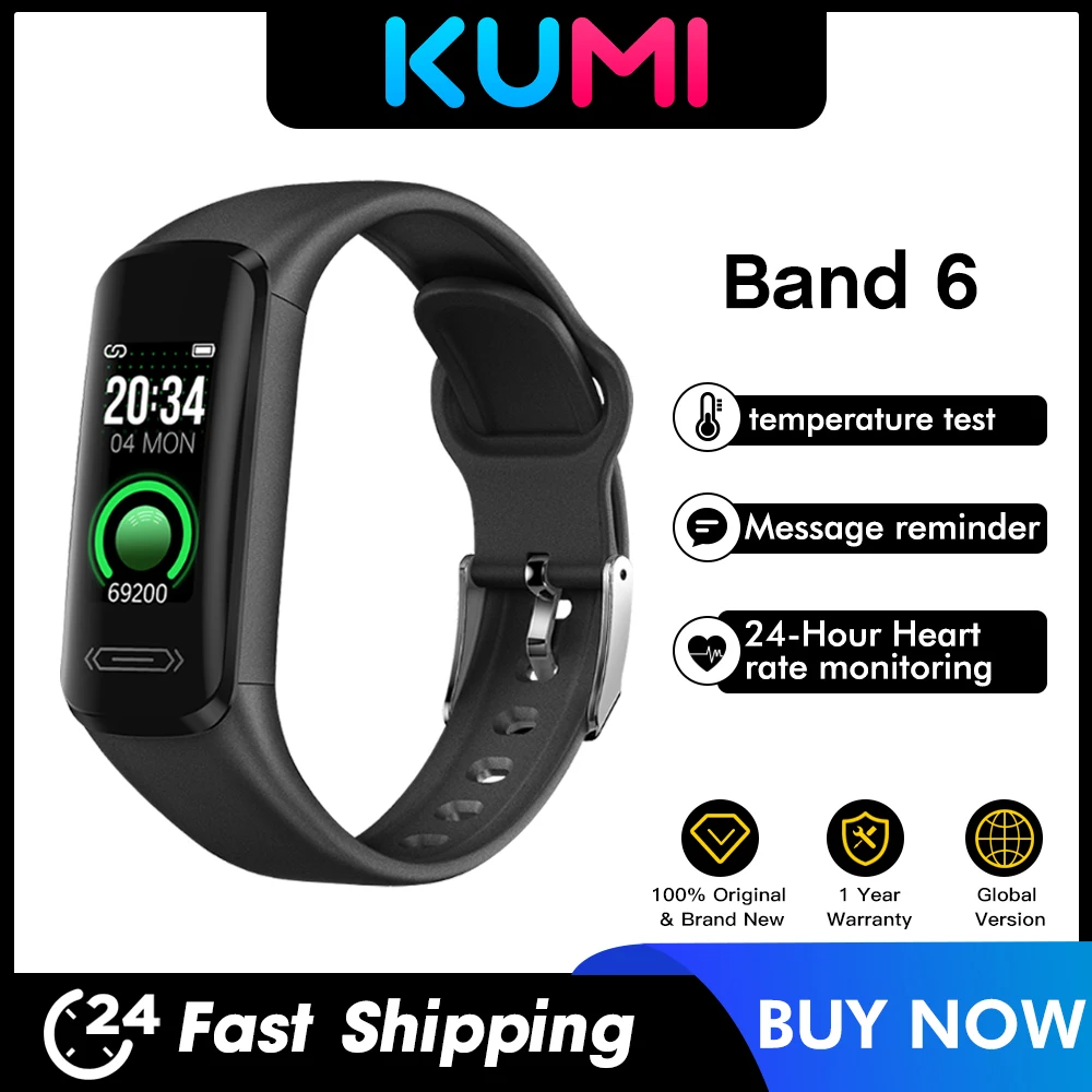 Versione Globale Kumi Band 6 Smart Wristband Sport Fitness Frequenza Cardiaca Ip68 Monitor Impermeabile Della Temperatura Corporea Della Pressione San