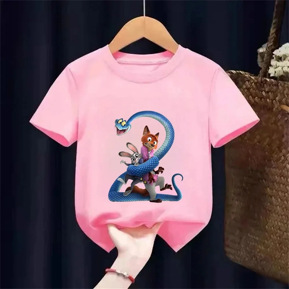 Zootopia 키즈 티셔츠 여름 어린이 영화 코튼 반팔 탑 소년 애니메이션 패션 귀여운 티 소녀 캐주얼 의류 생일 선물
