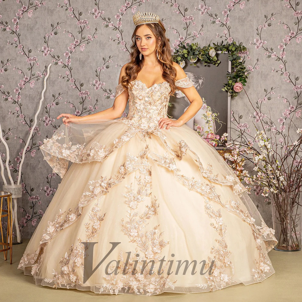 Valintimu Stunning Sweetheart Quinceanera Dresses for Girl Off the Shoulder Ball Gown Appliques Vestidos De 15 Anos Customized