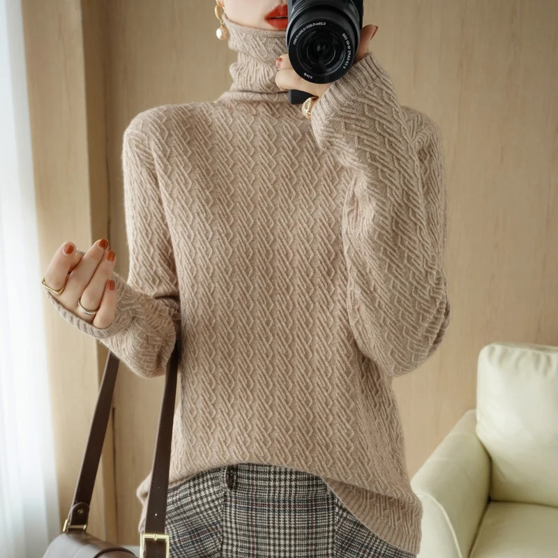 

Autumn Winter New Style Pile Neck Knitwear Women's Thickened Long Sleeve Pullover Sweater Fashion Knit Bottoming Shirt