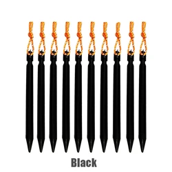 10-Pack Heavy Duty Aluminum Tent Stakes with Reflective Cords (Black)
