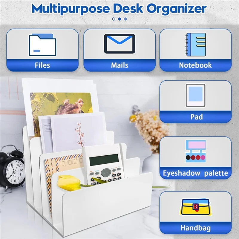SOFT-Organizzatore di file da tavolo, classificatore di cartelle per riporre oggetti da scrivania a 4 partizioni e accessori per dispositivi elettronici di cancelleria per posta - immagine 2